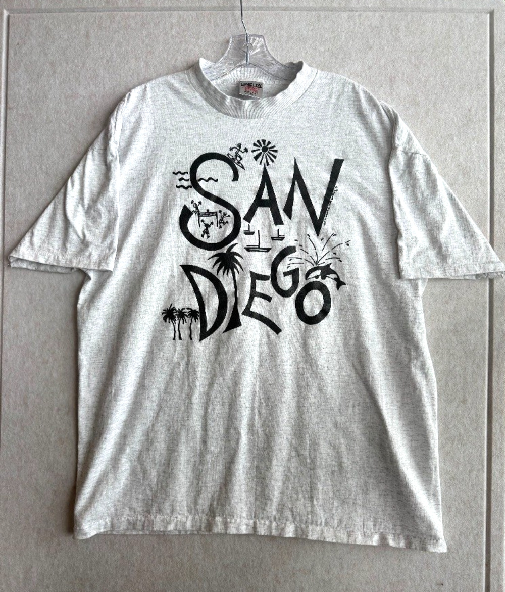 Vintage 90s Oneita San Diego Single Stitch T-Shirt XXL Heather Gray Souvenir Tee